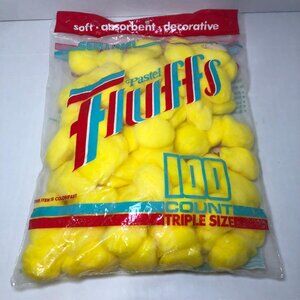 Vintage 100 Sentinel Cotton Balls Yellow Pastel Fluffs Crafts Cosmetic Make-Up
